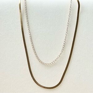 Snake and Oval Links Combo Necklace 42” Gold Tone
